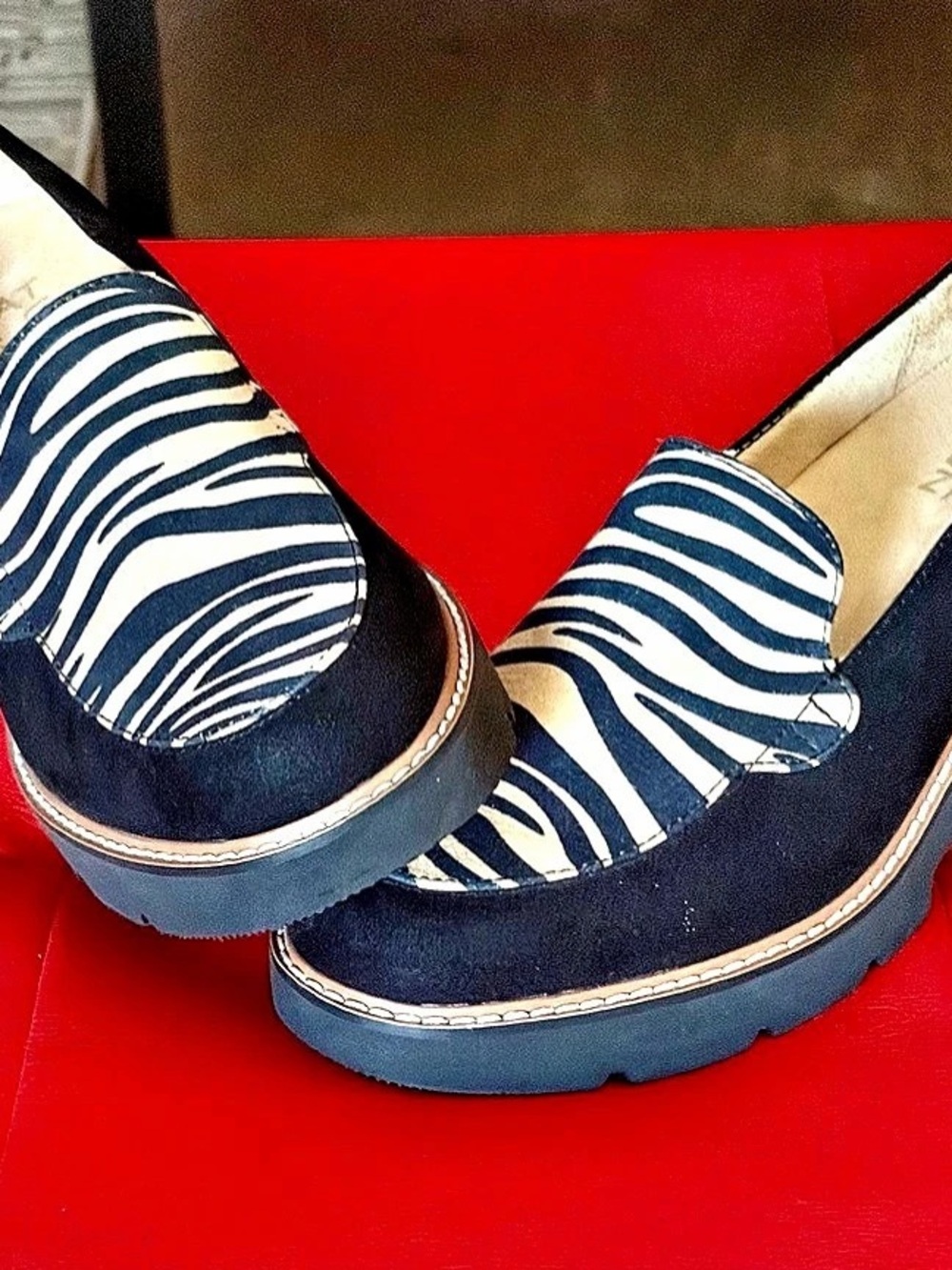 Naturalizer Agnes Loafer Zebra Print Platform Mules Black & White